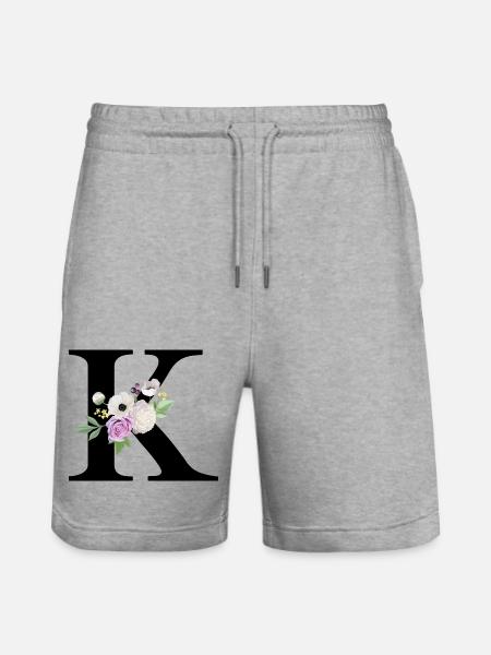 Purple Floral K Letter - Stanley/Stella Trainer Unisex Organic Jogging Shorts - heather grey