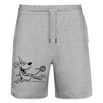 hund liebt ball - Stanley/Stella Unisex Bio Joggingshorts Trainer  - Grau meliert - Vorne - Nik (191cm) & Marisol (170cm)