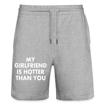 my girlfriend is hotter than you - Stanley/Stella Trainer Unisex Organic Jogging Shorts - heather grey - Front - Nik (191cm) & Marisol (170cm)