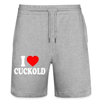 I love cuckold - Short de jogging bio TRAINER Stanley/Stella unisexe - gris chiné - Devant - Nik (191cm) & Marisol (170cm)