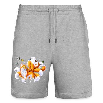 Japanischer Kitsune-Fuchs - Stanley/Stella Unisex Bio Joggingshorts Trainer  - Grau meliert - Vorne - Nik (191cm) & Marisol (170cm)