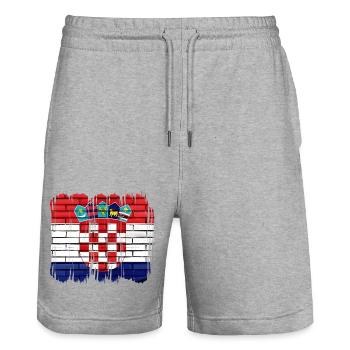 Kroatien hrvatska kroatien hrv hr zagreb geteilte Flagge - Stanley/Stella Unisex Bio Joggingshorts Trainer  - Grau meliert - Vorne - Nik (191cm) & Marisol (170cm)