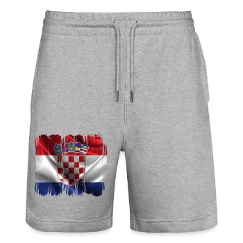 Kroatien hrvatska kroatien hrv hr zagreb geteilte Flagge - Stanley/Stella Unisex Bio Joggingshorts Trainer  - Grau meliert - Vorne - Nik (191cm) & Marisol (170cm)