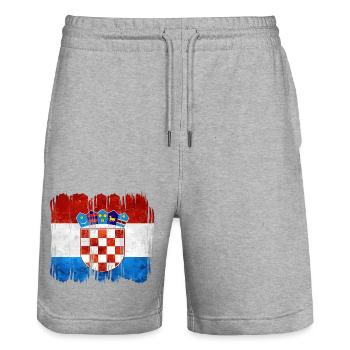 Kroatien hrvatska kroatien hrv hr zagreb geteilte Flagge - Stanley/Stella Unisex Bio Joggingshorts Trainer  - Grau meliert - Vorne - Nik (191cm) & Marisol (170cm)