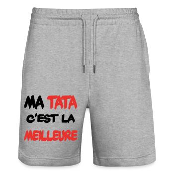 Ma tata c'est la meilleure - Short de jogging bio TRAINER Stanley/Stella unisexe - gris chiné - Devant - Nik (191cm) & Marisol (170cm)