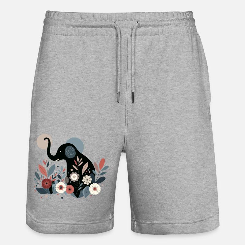Éléphant floral - Short de jogging bio TRAINER Stanley/Stella unisexe - gris chiné