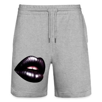 Black Lips - Mysterious Elegance - Stanley/Stella Trainer Unisex Organic Jogging Shorts - heather grey - Front - Nik (191cm) & Marisol (170cm)