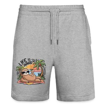 Das Leben ist hart, Faultier entspannt am Strand - Stanley/Stella Unisex Bio Joggingshorts Trainer  - Grau meliert - Vorne - Nik (191cm) & Marisol (170cm)