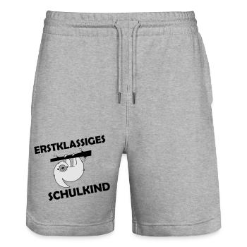 Écolier de première classe 002 - Short de jogging bio TRAINER Stanley/Stella unisexe - gris chiné - Devant - Nik (191cm) & Marisol (170cm)