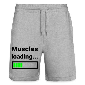 Funny Design for Sports Muscles Loading Bar Joke - Stanley/Stella Trainer Unisex Organic Jogging Shorts - heather grey - Front - Nik (191cm) & Marisol (170cm)