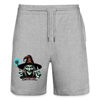 Candy or a spell ?? - Stanley/Stella Trainer Unisex Organic Jogging Shorts - heather grey - Front - Nik (191cm) & Marisol (170cm)