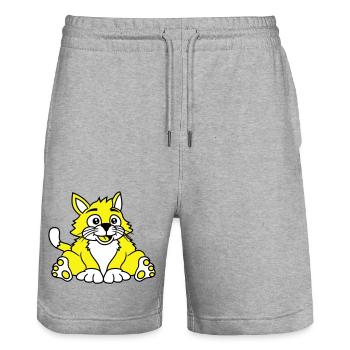chat assis mignon heureux gros chaton - Short de jogging bio TRAINER Stanley/Stella unisexe - gris chiné - Devant - Nik (191cm) & Marisol (170cm)