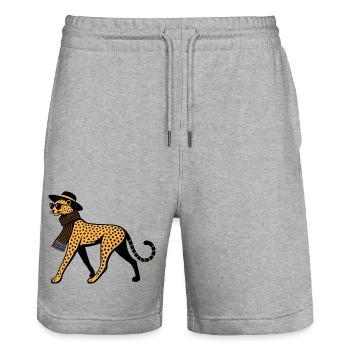 Leoparden-Chic - Stanley/Stella Unisex Bio Joggingshorts Trainer  - Grau meliert - Vorne - Nik (191cm) & Marisol (170cm)