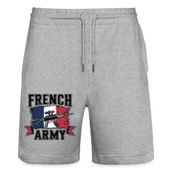 French Army - Short de jogging bio TRAINER Stanley/Stella unisexe - gris chiné - Devant - Nik (191cm) & Marisol (170cm)