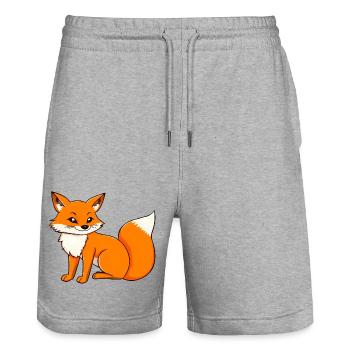 Adorable portrait de renard de dessin animé orange - Short de jogging bio TRAINER Stanley/Stella unisexe - gris chiné - Devant - Nik (191cm) & Marisol (170cm)