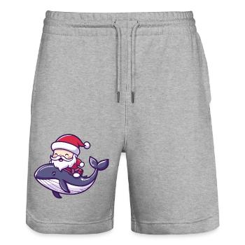 Baleine Père Noël Dessin animé - Short de jogging bio TRAINER Stanley/Stella unisexe - gris chiné - Devant - Nik (191cm) & Marisol (170cm)
