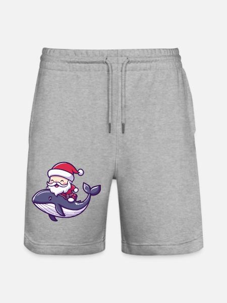 Wal Weihnachtsmann Cartoon - Stanley/Stella Unisex Bio Joggingshorts Trainer - Grau meliert