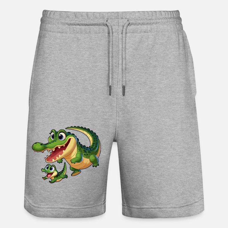 Krokodilmutter und Kind beim Herumtollen - Stanley/Stella Unisex Bio Joggingshorts Trainer - Grau meliert