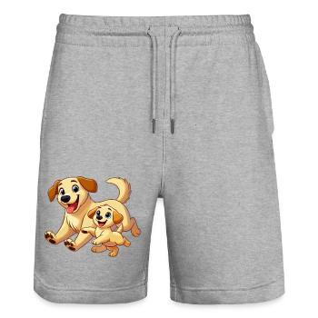Labrador Mutter und Kind beim Herumtollen - Stanley/Stella Unisex Bio Joggingshorts Trainer  - Grau meliert - Vorne - Nik (191cm) & Marisol (170cm)