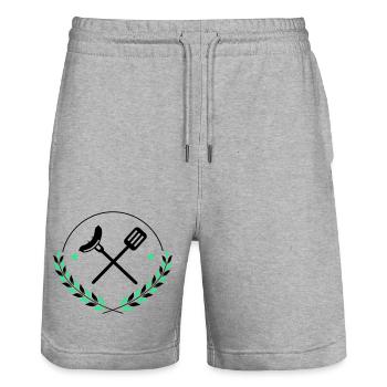 Couverts à griller Grillades - Short de jogging bio TRAINER Stanley/Stella unisexe - gris chiné - Devant - Nik (191cm) & Marisol (170cm)