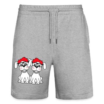 2 Hunde Nerd Hornbrille Geek Zahnspange Schlau - Stanley/Stella Unisex Bio Joggingshorts Trainer  - Grau meliert - Vorne - Nik (191cm) & Marisol (170cm)