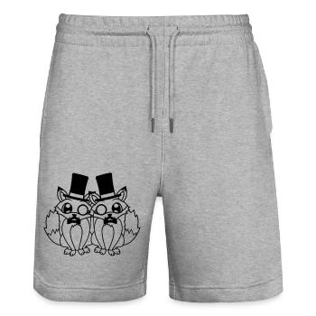 2 Foxes Friends Top Hat Men's Monocle Glasses - Stanley/Stella Trainer Unisex Organic Jogging Shorts - heather grey - Front - Nik (191cm) & Marisol (170cm)