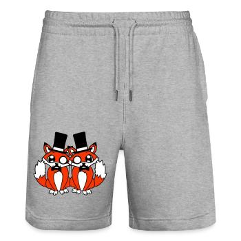 2 Foxes Friends Top Hat Men's Monocle Glasses - Stanley/Stella Trainer Unisex Organic Jogging Shorts - heather grey - Front - Nik (191cm) & Marisol (170cm)