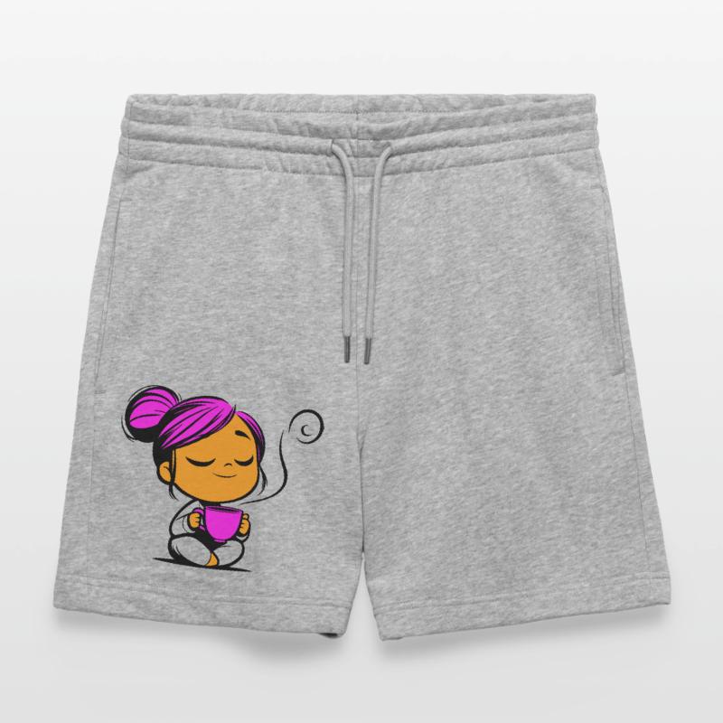 Tassmine enspannt mit einer Tasse Tee oder Kaffee Stanley/Stella Unisex Bio Joggingshorts Trainer 