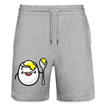 Oeuf pour le petit-déjeuner en se coiffant - Short de jogging bio TRAINER Stanley/Stella unisexe - gris chiné - Devant - Nik (191cm) & Marisol (170cm)