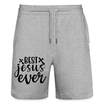 Jésus - Short de jogging bio TRAINER Stanley/Stella unisexe - gris chiné - Devant - Nik (191cm) & Marisol (170cm)