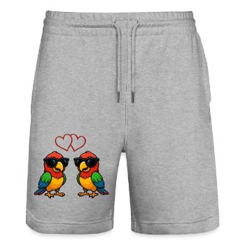 Lunettes de soleil perroquet Comic Love - Short de jogging bio TRAINER Stanley/Stella unisexe - gris chiné - Devant - Nik (191cm) & Marisol (170cm)