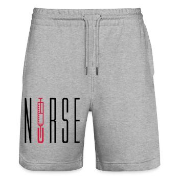 nurse doctor text piercing syringe blood doctor listening - Stanley/Stella Trainer Unisex Organic Jogging Shorts - heather grey - Front - Nik (191cm) & Marisol (170cm)