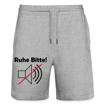 Ruhe Bitte! mit Lautsprechersymbol - Stanley/Stella Unisex Bio Joggingshorts Trainer  - Grau meliert - Vorne - Nik (191cm) & Marisol (170cm)