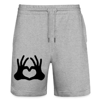 outlined 2 haende paar hand sign half heart - Stanley/Stella Trainer Unisex Organic Jogging Shorts - heather grey - Front - Nik (191cm) & Marisol (170cm)