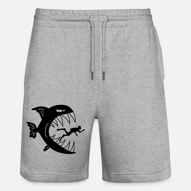 Monster Fish Eats Diver - Stanley/Stella Trainer Unisex Organic Jogging Shorts - heather grey