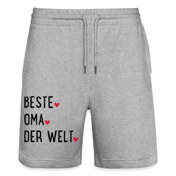 Beste Oma - Stanley/Stella Unisex Bio Joggingshorts Trainer  - Grau meliert - Vorne - Nik (191cm) & Marisol (170cm)