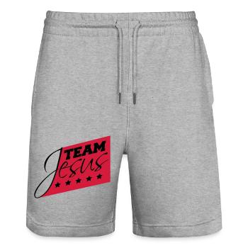 Catholic Team Jesus Christ Christ Evangelical - Stanley/Stella Trainer Unisex Organic Jogging Shorts - heather grey - Front - Nik (191cm) & Marisol (170cm)