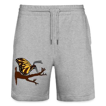 butterfly on branch tree forest insect wing - Stanley/Stella Trainer Unisex Organic Jogging Shorts - heather grey - Front - Nik (191cm) & Marisol (170cm)