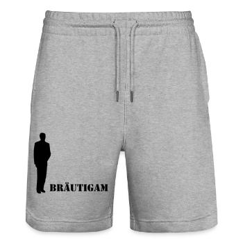Junggesellenabschied Polterabend Bräutigam - Stanley/Stella Unisex Bio Joggingshorts Trainer  - Grau meliert - Vorne - Nik (191cm) & Marisol (170cm)