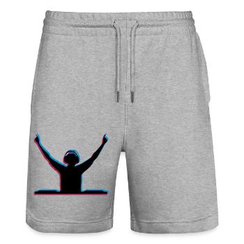 3D effect DJ - Stanley/Stella Trainer Unisex Organic Jogging Shorts - heather grey - Front - Nik (191cm) & Marisol (170cm)