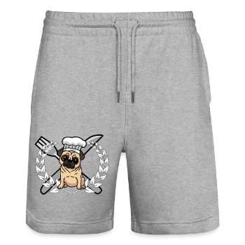 Pug Dog Cooking Kitchen Gourmet Chef - Stanley/Stella Trainer Unisex Organic Jogging Shorts - heather grey - Front - Nik (191cm) & Marisol (170cm)