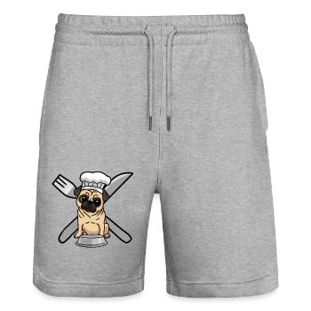 Mops Leben Hund Hunde hungrig kochen - Stanley/Stella Unisex Bio Joggingshorts Trainer  - Grau meliert - Vorne - Nik (191cm) & Marisol (170cm)