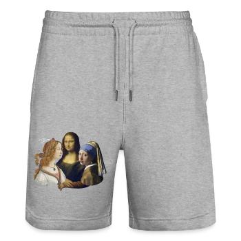 DaVinci vs Botticelli vs Vermeer | Concours d'artiste - Short de jogging bio TRAINER Stanley/Stella unisexe - gris chiné - Devant - Nik (191cm) & Marisol (170cm)