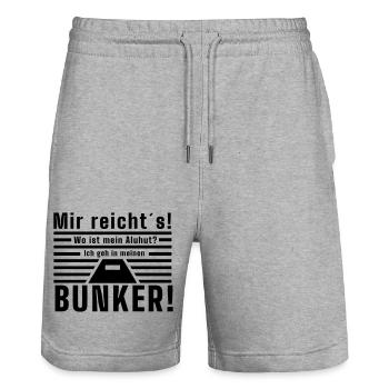 Mir reicht´s - wo ist mein Aluhut - Bunker - Stanley/Stella Unisex Bio Joggingshorts Trainer  - Grau meliert - Vorne - Nik (191cm) & Marisol (170cm)