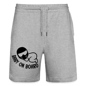 baby on board Cadeau Humour Moto Motard - Short de jogging bio TRAINER Stanley/Stella unisexe - gris chiné - Devant - Nik (191cm) & Marisol (170cm)