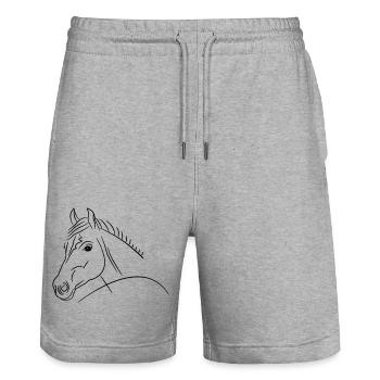 Horse head illustration - Stanley/Stella Trainer Unisex Organic Jogging Shorts - heather grey - Front - Nik (191cm) & Marisol (170cm)
