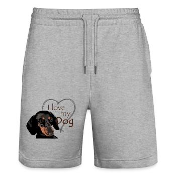 Dachshund – I love dogs - Stanley/Stella Trainer Unisex Organic Jogging Shorts - heather grey - Front - Nik (191cm) & Marisol (170cm)