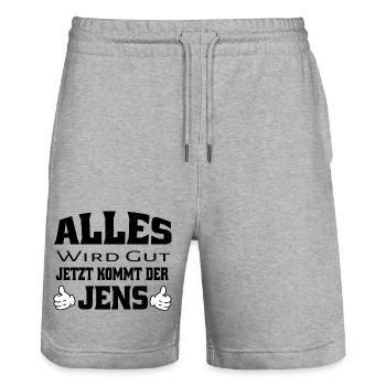 Alles wird gut - Jetzt kommt der Jens - Stanley/Stella Unisex Bio Joggingshorts Trainer  - Grau meliert - Vorne - Nik (191cm) & Marisol (170cm)