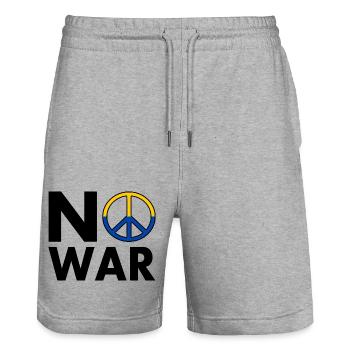 No war - Stanley/Stella Trainer Unisex Organic Jogging Shorts - heather grey - Front - Nik (191cm) & Marisol (170cm)