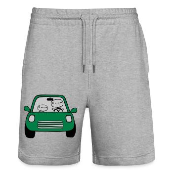 Papa Kind Auto - Stanley/Stella Unisex Bio Joggingshorts Trainer  - Grau meliert - Vorne - Nik (191cm) & Marisol (170cm)